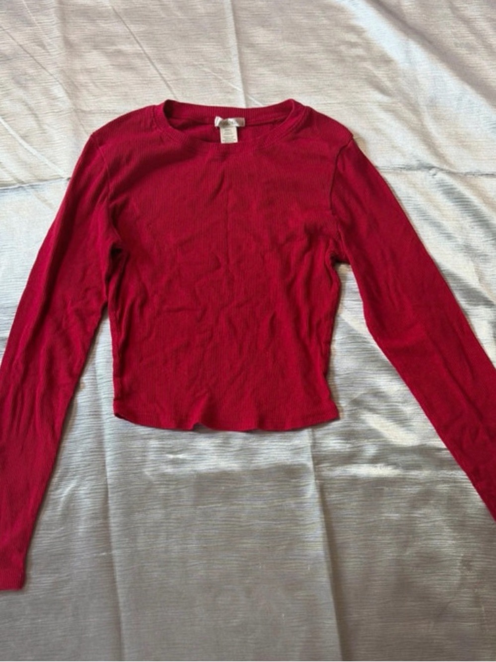 Bozzolo Bright Red Ribbed Long-Sleeve Crop Top